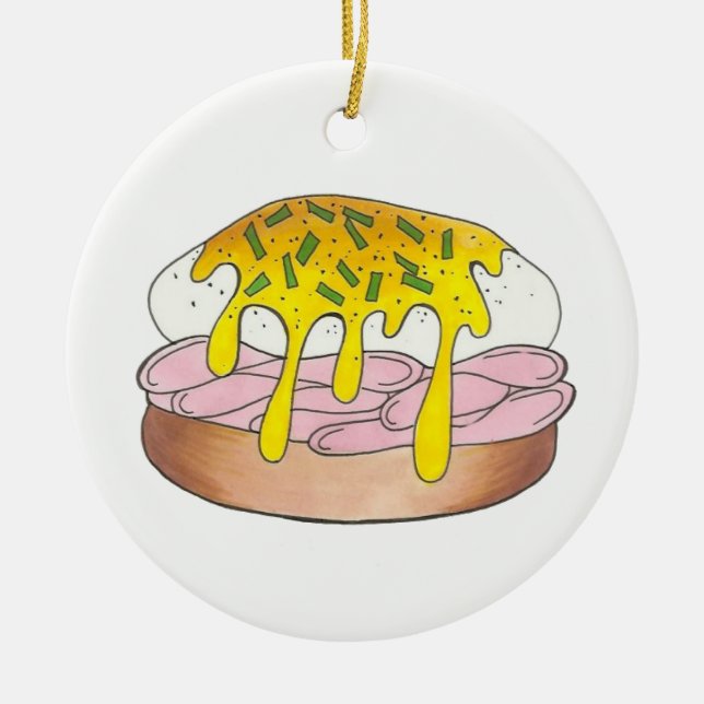 Eggs Benedict Breakfast Diner Food Foodie Ham Ceramic Ornament (Front)