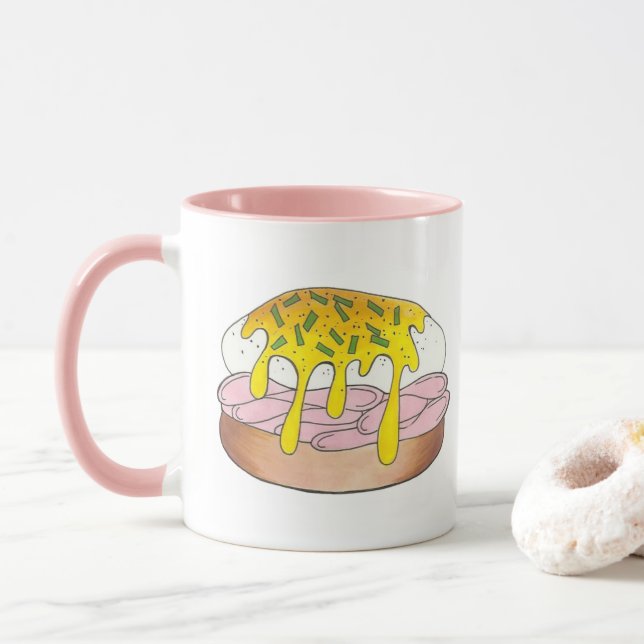 Eggs Benedict Breakfast Diner Food Foodie Ham Mug (With Donut)