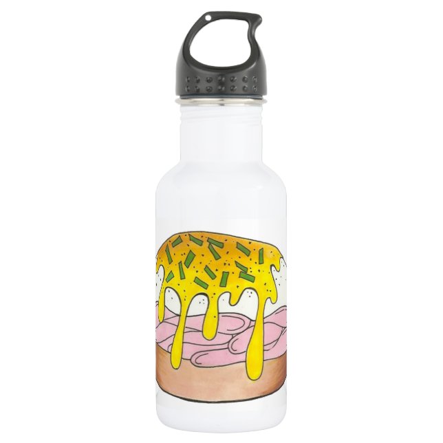 Eggs Benedict Breakfast Diner Food Foodie Ham Pink Water Bottle (Front)