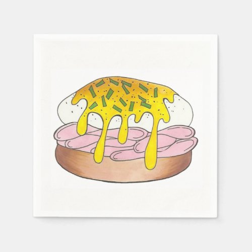 Eggs Benedict Breakfast Kitchen Food Foodie Ham Napkins