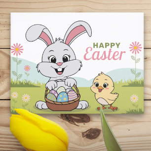Eggs, Bunny and Chick - Happy Easter Postcard