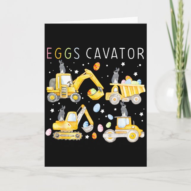 Eggs Cavator Construction Vehicle Bunny Happy East Card (Front)