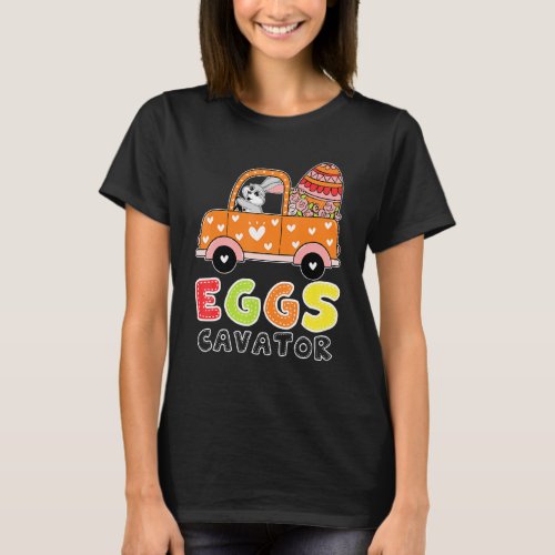 Eggs Cavator Easter Bunny Excavator Cute Boys Kids T_Shirt