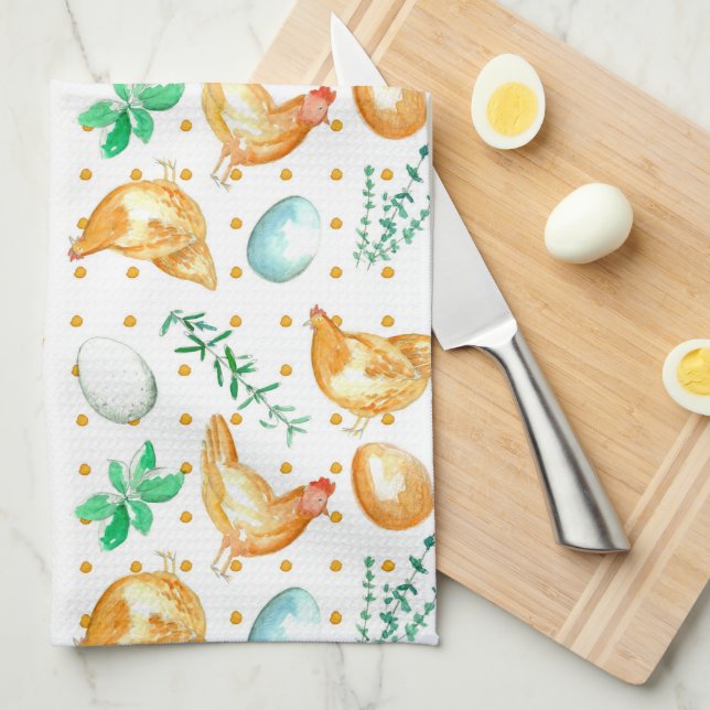 Eggs Chickens Hens Herbs Kitchen Towel (Quarter Fold)