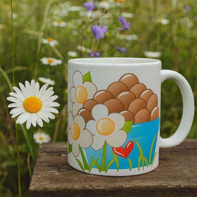 Eggs in Blue Bowl with Flowers and Heart Coffee Mug (Creator Uploaded)