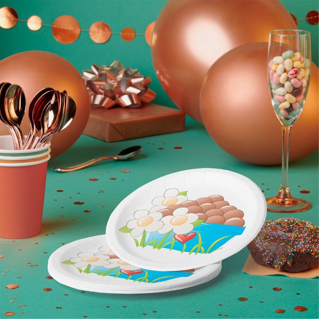 Eggs in Blue Bowl with Flowers and Heart Paper Plates (Creator Uploaded)
