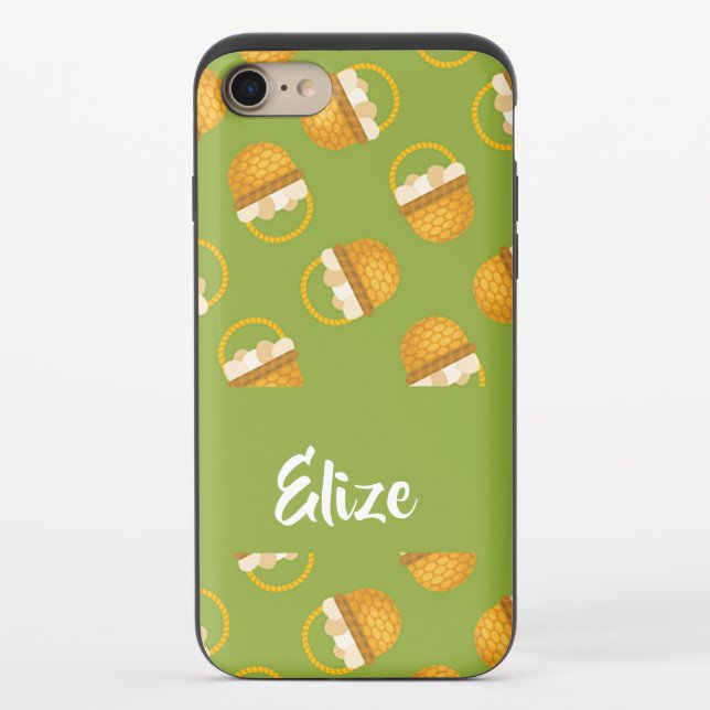 Eggs in brown basket on green uncommon iPhone case (Back)