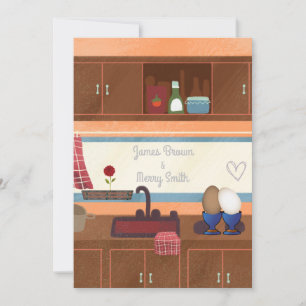 Eggs Kitchen Window Red Flower Heart Wedding Invitation