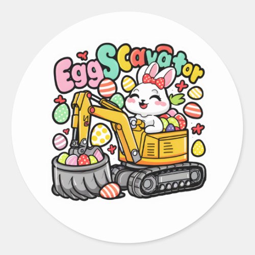 Eggscavator cute bunny easter holiday 2024 classic round sticker