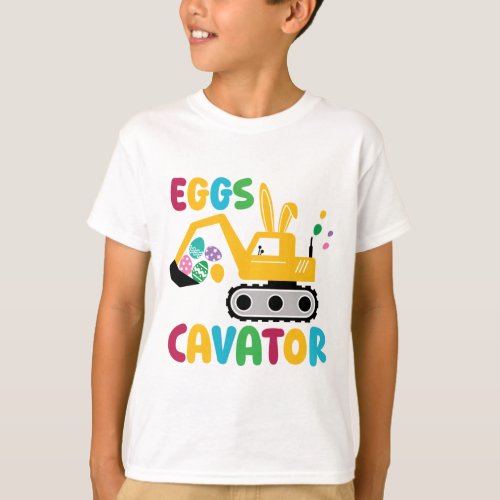 EggsCavator Easter Boy Funny Excavator Kids T_Shirt