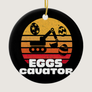 EggsCavator Vintage Easter Bunny Excavator Ceramic Ornament