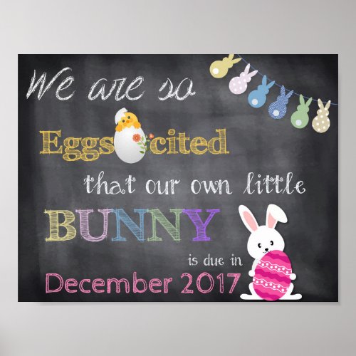 Eggscited Easter Pregnancy Reveal Announcement Poster