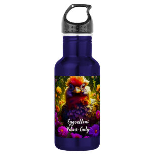 Eggsellent Vibes Only Colorful Chicken Art Stainless Steel Water Bottle