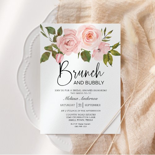 Eggshell and Blush Floral Bridal Brunch Invitation
