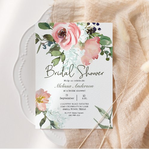 Eggshell and Blush Floral Bridal Shower Invitation