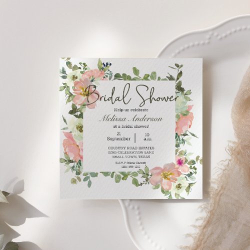 Eggshell and Blush Floral Bridal Shower Invitation