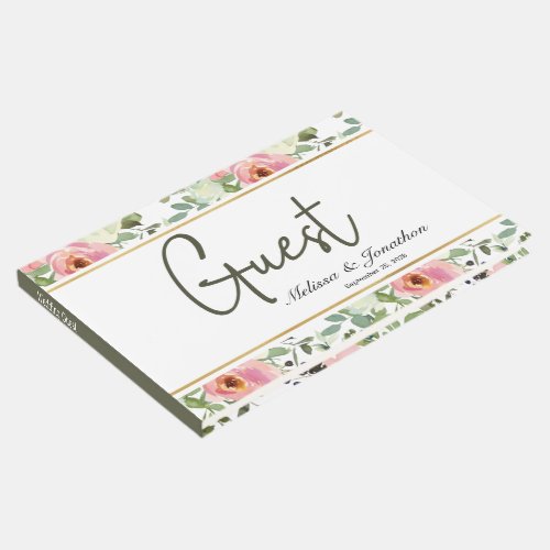 Eggshell and Blush Floral Elegant Wedding Guest Book