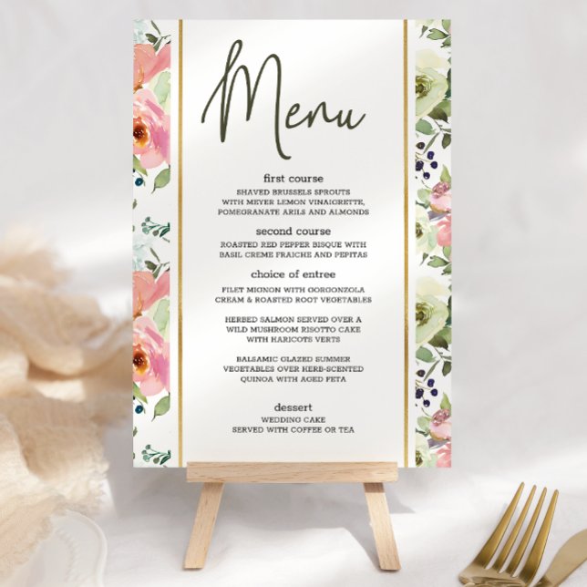 Eggshell and Blush Floral Romantic Wedding Menu (Creator Uploaded)