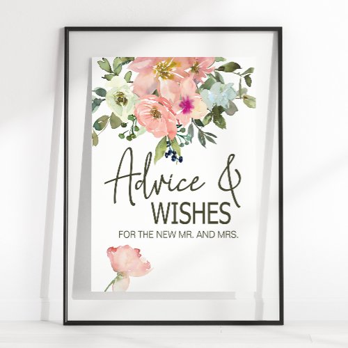 Eggshell and Blush Floral Wedding Card  Gifts Poster