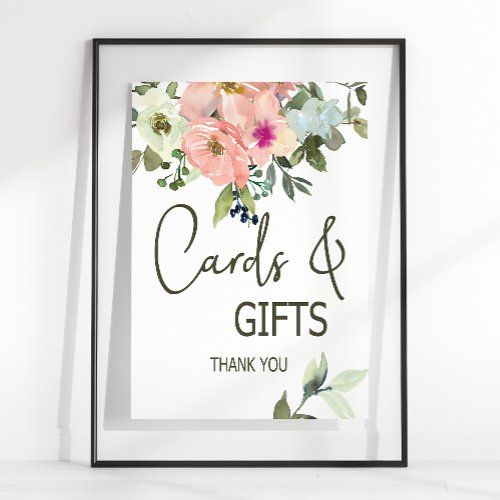 Eggshell and Blush Floral Wedding Card  Gifts Poster