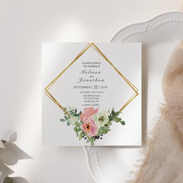 Eggshell and Blush Floral Wedding Invitation (Creator Uploaded)