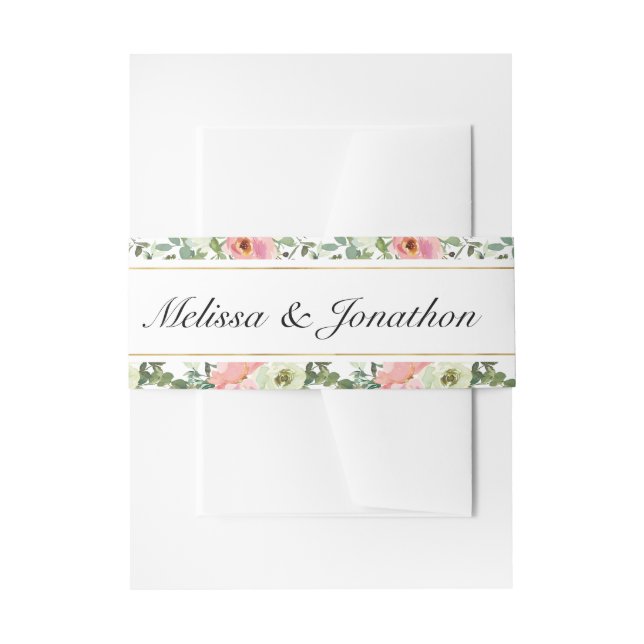 Eggshell and Blush Floral Wedding Invitation Invi Invitation Belly Band (Front Example)