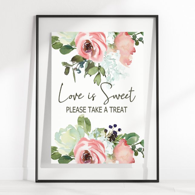 Eggshell and Blush Floral Wedding Love Is Sweet Poster (Creator Uploaded)