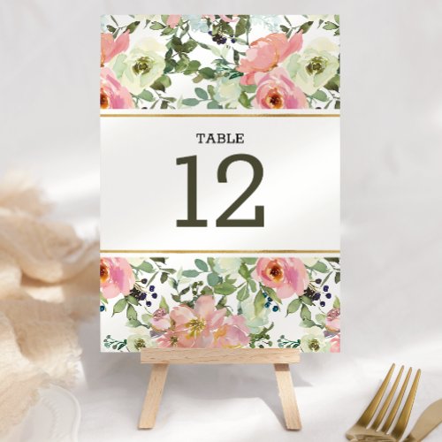 Eggshell and Blush Floral Wedding Table Number