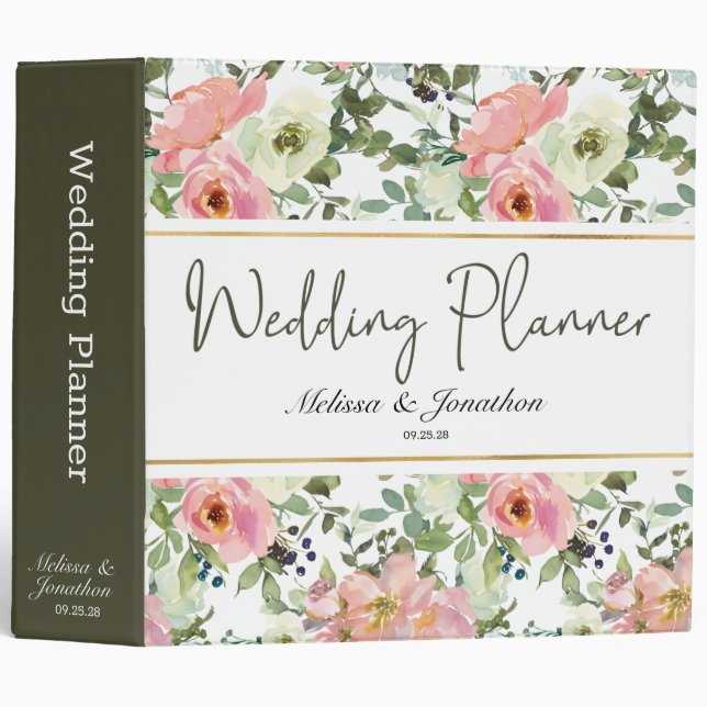 Eggshell and  Floral Wedding Planner 3 Ring Binder (Front/Spine)