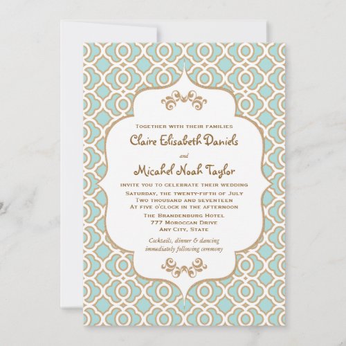 Eggshell Blue and Gold Moroccan Wedding Invitation