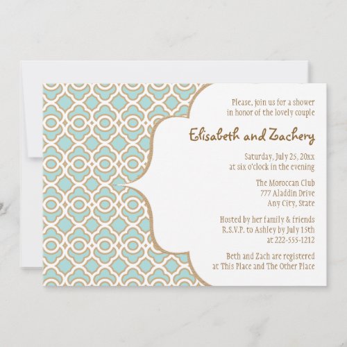 Eggshell Blue Gold Moroccan Couples Wedding Shower Invitation