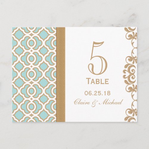 Eggshell Blue Gold Moroccan Wedding Table Number