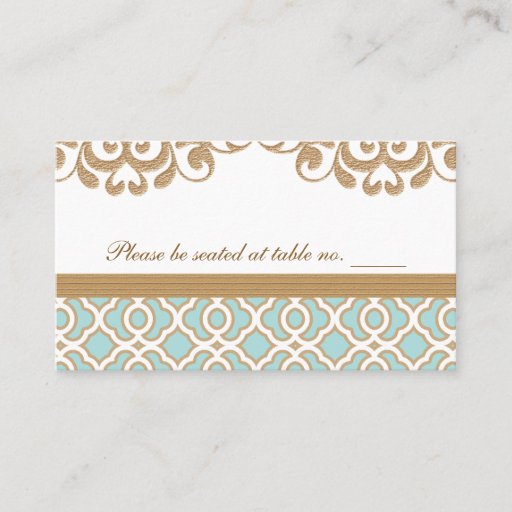 Customizable Eggshell Blue Gold Moroccan Wedding Table Place Business Card Templates