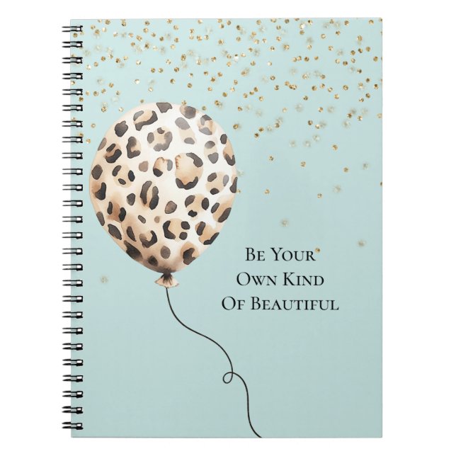 Eggshell Blue Leopard Print Balloon Gold Confetti  Notebook (Front)