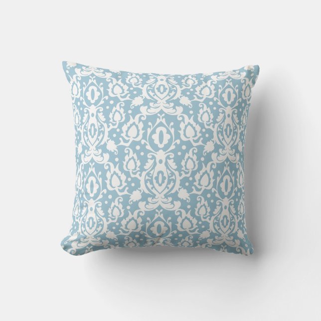 Eggshell Blue Moroccan Damask Throw Pillow (Front)