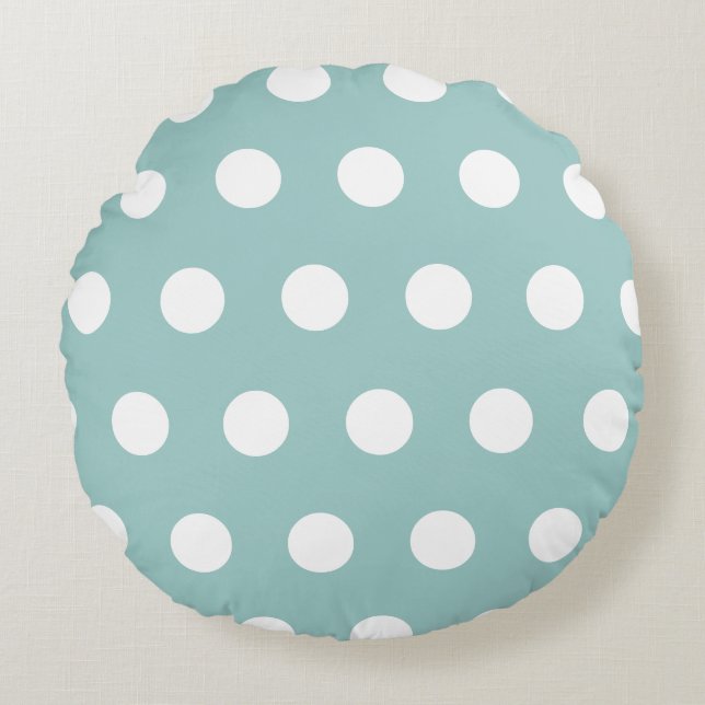 Eggshell Blue White Polka Dots      Round Pillow (Front)