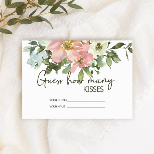 Eggshell Blush Roses how many kisses bridal game Enclosure Card