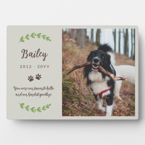 Eggshell Brown Paws  Greenery Photo Pet Memorial Plaque