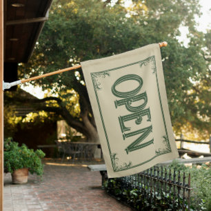 Eggshell Green Vintage Ornate Small Business Open House Flag