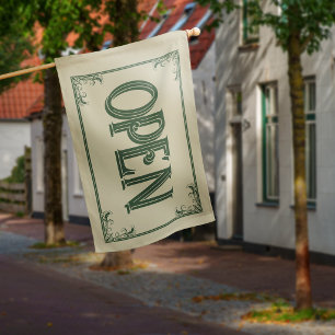 Eggshell Green Vintage Ornate Small Business Open House Flag