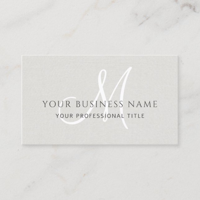 Eggshell Linen Simple Minimal Monogram Business Card (Front)