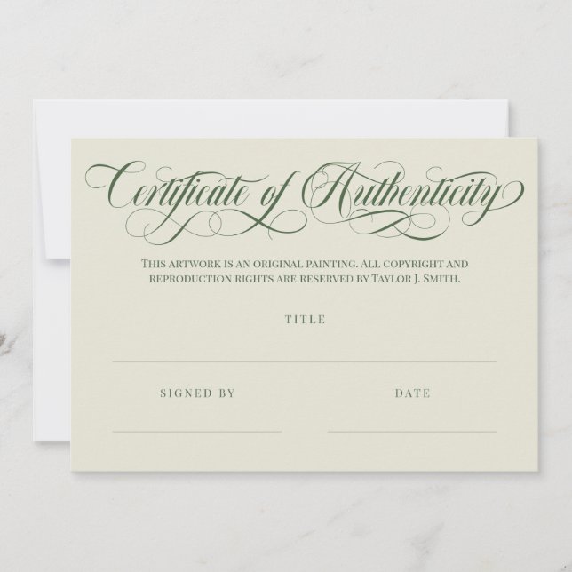 Eggshell Olive Swirls Certificate of Authenticity (Front)