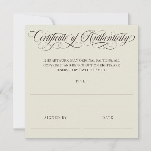 Eggshell Square Swirls Certificate of Authenticity