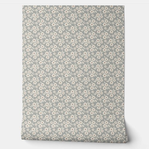 Eggshell White And Gray Floral Pattern Wallpaper