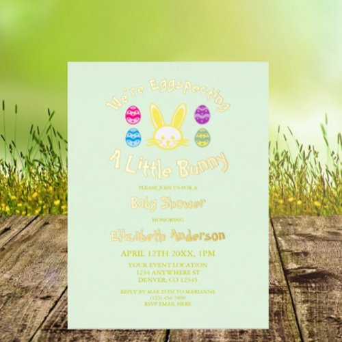 Eggspecting A Little Bunny Easter Baby Shower Foil Invitation