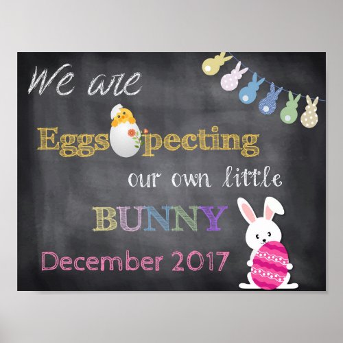 Eggspecting Easter Pregnancy Reveal Announcement Poster