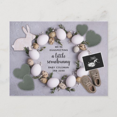 Eggspecting Spring Easter Pregnancy Reveal Baby  Announcement Postcard