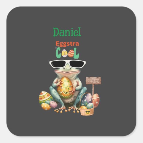 Eggstra Cool Frog with Sunglasses Easter Leap Year Square Sticker