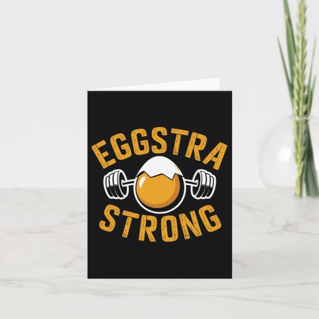 Eggstra Strong Funny Egg Protein Bodybuilding Pun  Card (Front)