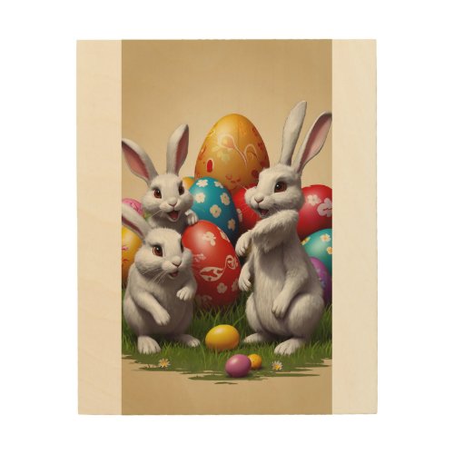Eggstravaganza Bunnies Easter Delight T_Shirt Col Wood Wall Art